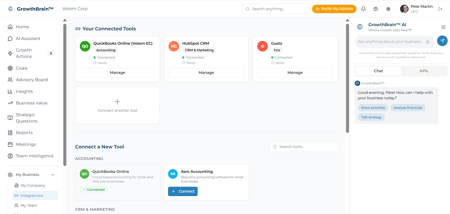 GrowthBrain Integrations Dashboard